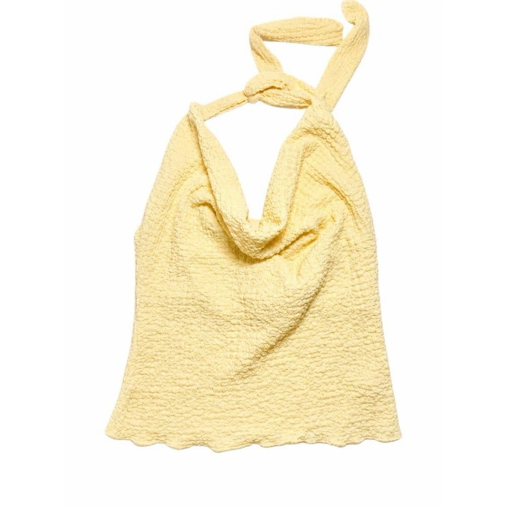 See You Monday Cowl Neck Asymmetrical Halter Yellow Top Size Large
